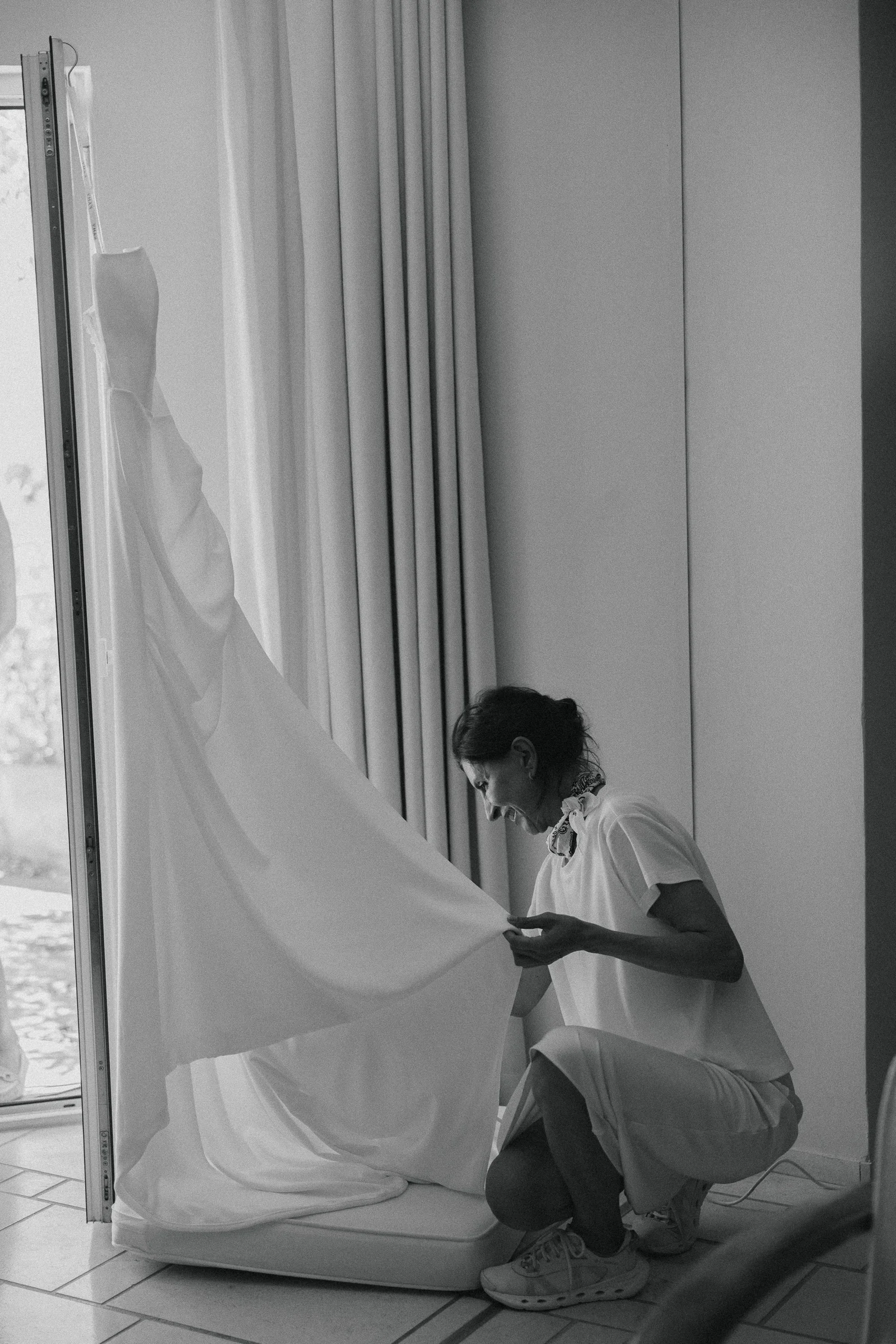 Wedding gown steamed by the window at The Marmara Bodrum