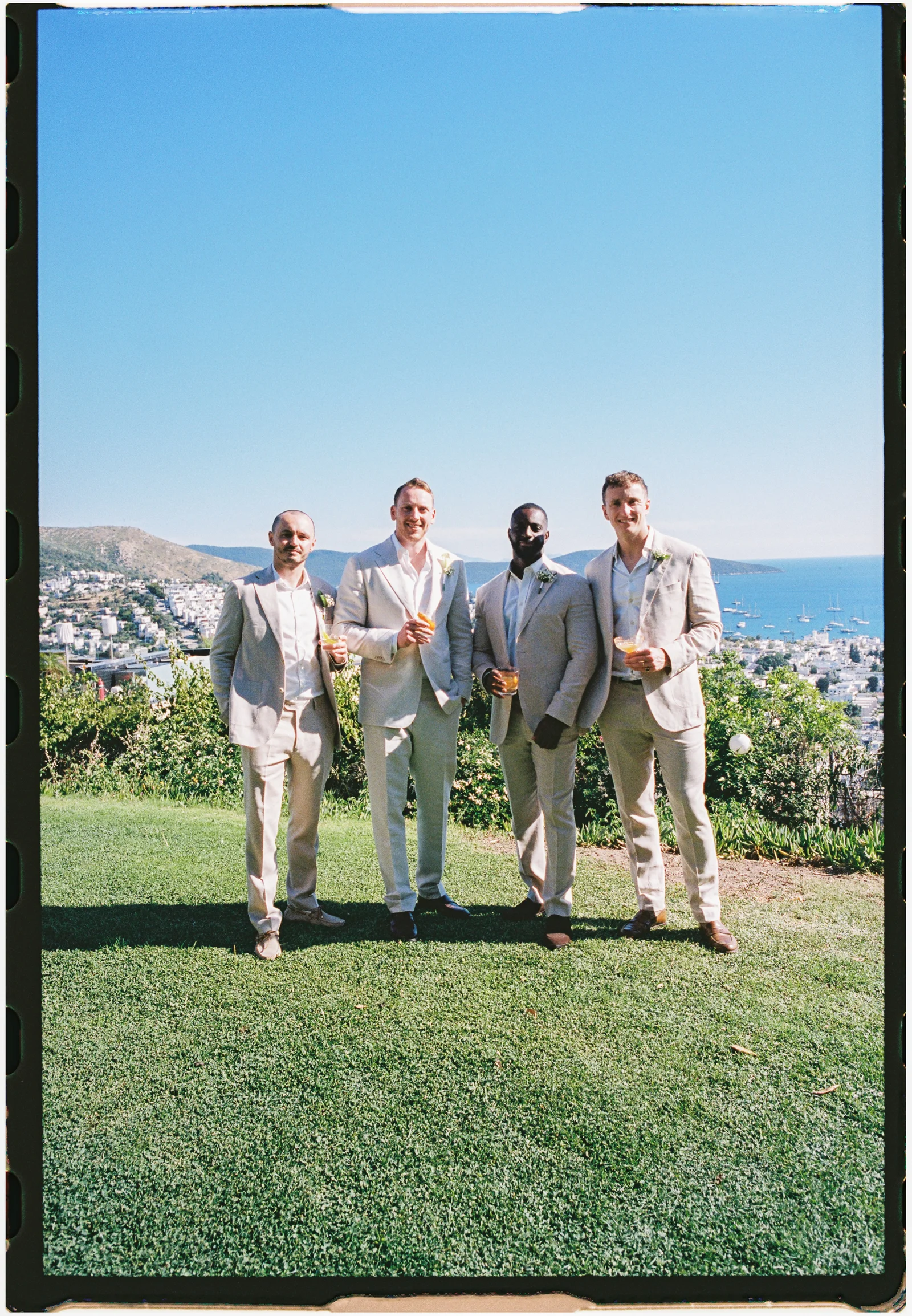 Groom and groomsmen on film, The Marmara Bodrum Bodrum wedding