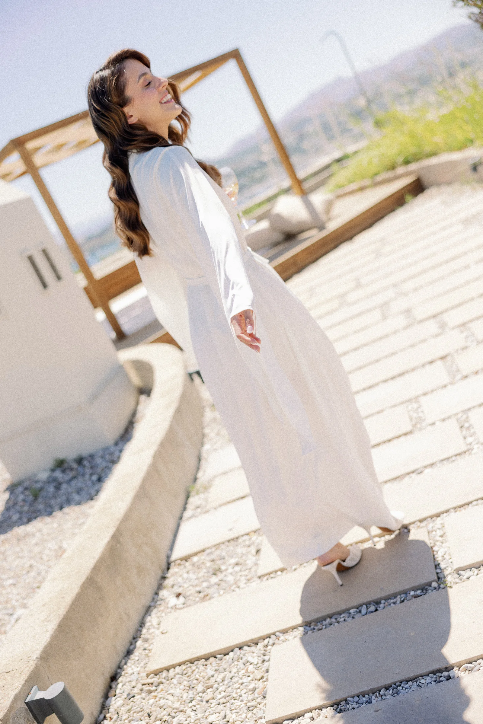 Bride on the garden steps above Bodrum bay, The Marmara Bodrum