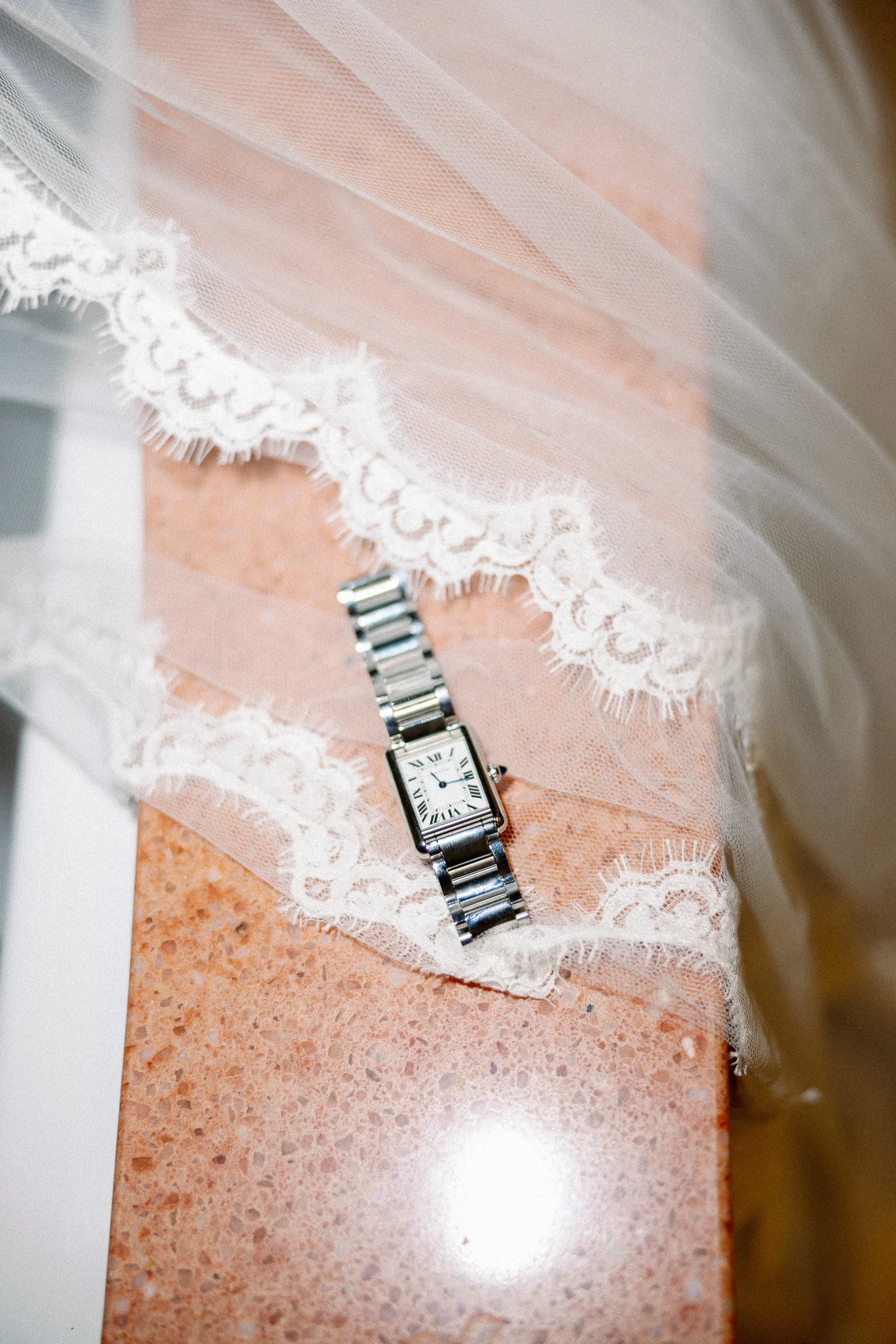 Watch and lace veil detail on stone, The Marmara Bodrum wedding