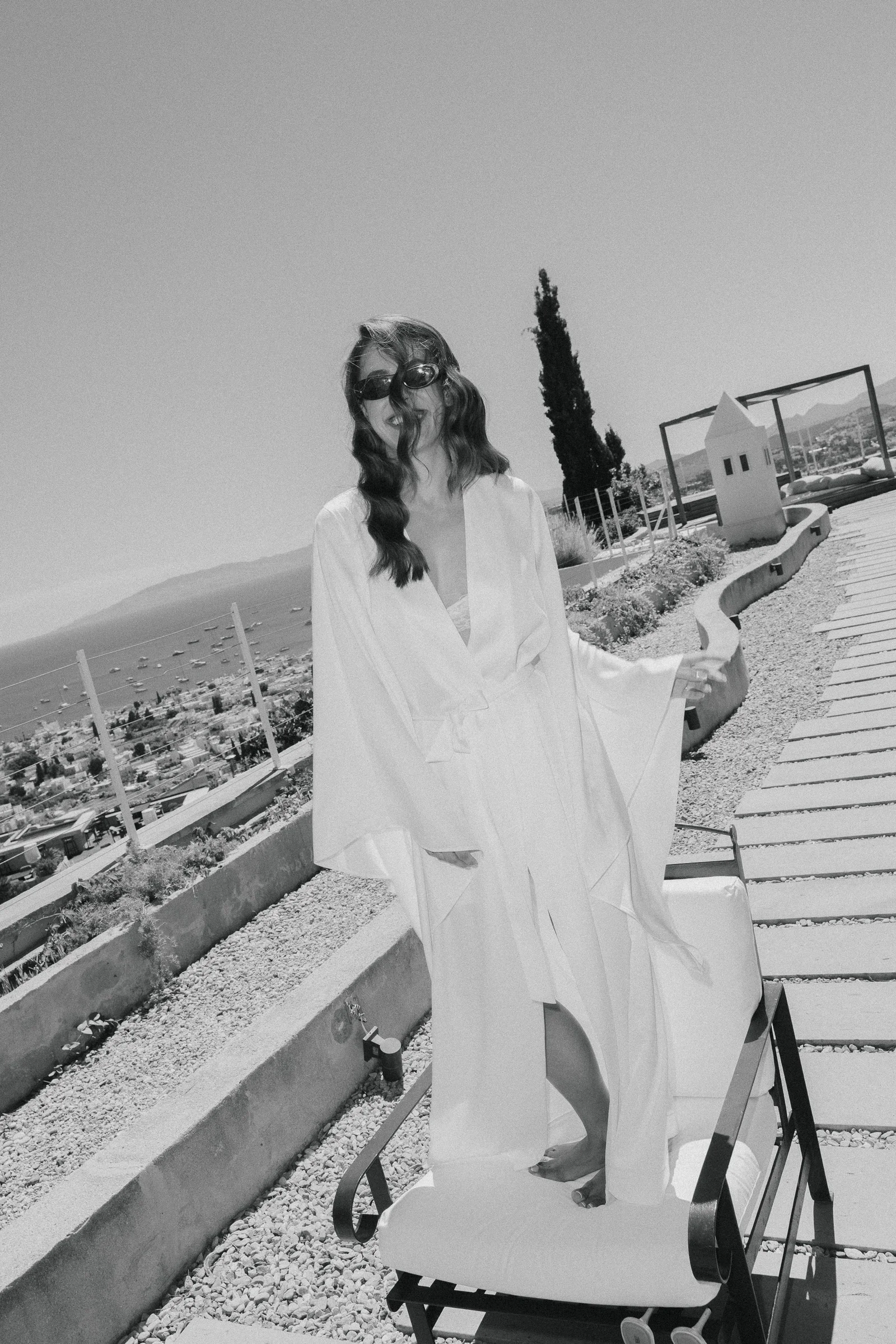 Bride beside the cypress in black and white, The Marmara Bodrum